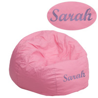 Flash Furniture DG-BEAN-SMALL-SOLID-PK-TXTEMB-GG Personalized Small Solid Light Pink Bean Bag Chair for Kids and Teens