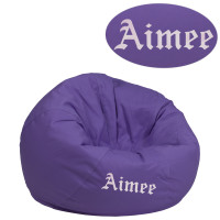 Flash Furniture DG-BEAN-SMALL-SOLID-PUR-TXTEMB-GG Personalized Small Solid Purple Bean Bag Chair for Kids and Teens