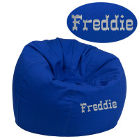 Flash Furniture DG-BEAN-SMALL-SOLID-ROYBL-TXTEMB-GG Personalized Small Solid Royal Blue Bean Bag Chair for Kids and Teens