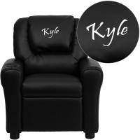 Flash Furniture DG-ULT-KID-BK-TXTEMB-GG Personalized Black LeatherSoft Kids Recliner with Cup Holder and Headrest