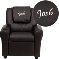 Flash Furniture DG-ULT-KID-BRN-TXTEMB-GG Personalized Brown LeatherSoft Kids Recliner with Cup Holder and Headrest