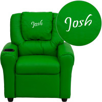 Flash Furniture DG-ULT-KID-GRN-TXTEMB-GG Personalized Green Vinyl Kids Recliner with Cup Holder and Headrest