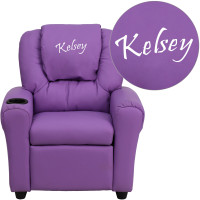 Flash Furniture DG-ULT-KID-LAV-TXTEMB-GG Personalized Lavender Vinyl Kids Recliner with Cup Holder and Headrest