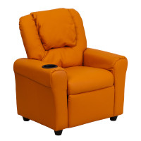 Flash Furniture Contemporary Orange Vinyl Kids Recliner with Cup Holder and Headrest DG-ULT-KID-ORANGE-GG