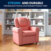 Flash Furniture Contemporary Pink Vinyl Kids Recliner with Cup Holder and Headrest DG-ULT-KID-PINK-GG