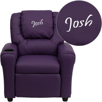 Flash Furniture DG-ULT-KID-PUR-TXTEMB-GG Personalized Purple Vinyl Kids Recliner with Cup Holder and Headrest