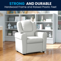 Flash Furniture Contemporary White Vinyl Kids Recliner with Cup Holder and Headrest DG-ULT-KID-WHITE-GG