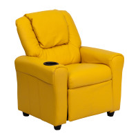 Flash Furniture Contemporary Yellow Vinyl Kids Recliner with Cup Holder and Headrest DG-ULT-KID-YEL-GG