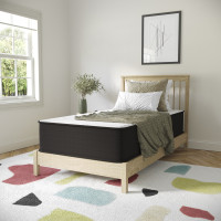 Flash Furniture DR-E230P-R-T-12-GY-GG Dream 12 Inch Hybrid Mattress, Twin Size High Density Foam and Pocket Spring Mattress in a Box, CertiPur-US Certified Foam, White/Black