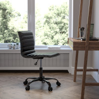 Flash Furniture DS-512B-BK-BK-GG Low Back Designer Armless Black Ribbed Swivel Task Office Chair with Black Frame and Base