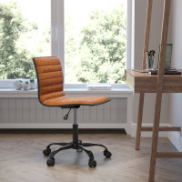 Flash Furniture DS-512B-BR-BK-GG Low Back Designer Armless Brown Ribbed Swivel Task Office Chair with Black Frame and Base