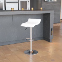 Flash Furniture Contemporary White Vinyl Adjustable Height Bar Stool with Chrome Base DS-801-CONT-WH-GG