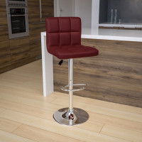 Flash Furniture Contemporary Burgundy Quilted Vinyl Adjustable Height Bar Stool with Chrome Base DS-810-MOD-BURG-GG