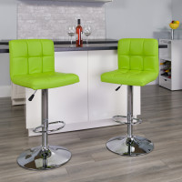 Flash Furniture Contemporary Green Quilted Vinyl Adjustable Height Bar Stool with Chrome Base DS-810-MOD-GRN-GG