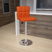 Flash Furniture Contemporary Orange Quilted Vinyl Adjustable Height Bar Stool with Chrome Base DS-810-MOD-ORG-GG