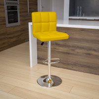 Flash Furniture Contemporary Yellow Quilted Vinyl Adjustable Height Bar Stool with Chrome Base DS-810-MOD-YEL-GG