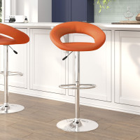 Flash Furniture Contemporary Orange Vinyl Rounded Back Adjustable Height Bar Stool with Chrome Base DS-811-ORG-GG