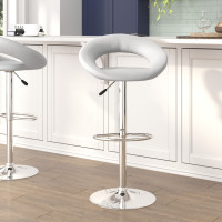 Flash Furniture Contemporary White Vinyl Rounded Back Adjustable Height Bar Stool with Chrome Base DS-811-WH-GG