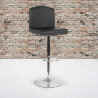 Flash Furniture DS-8111-BLK-GG Bellagio Contemporary Adjustable Height Barstool with Accent Nail Trim in Black Leather 