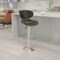 Flash Furniture Contemporary Cozy Mid-Back Black Vinyl Adjustable Height Bar Stool with Chrome Base DS-815-BK-GG