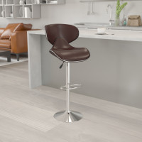 Flash Furniture Contemporary Cozy Mid-Back Brown Vinyl Adjustable Height Bar Stool with Chrome Base DS-815-BRN-GG