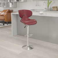 Flash Furniture Contemporary Cozy Mid-Back Burgundy Vinyl Adjustable Height Bar Stool with Chrome Base DS-815-BURG-GG