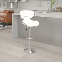 Flash Furniture Contemporary Cozy Mid-Back White Vinyl Adjustable Height Bar Stool with Chrome Base DS-815-WH-GG