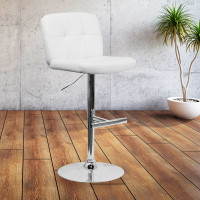 Flash Furniture Contemporary Tufted White Vinyl Adjustable Height Bar Stool with Chrome Base DS-829-WH-GG