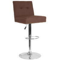 Flash Furniture DS-8411-BRN-F-GG Ravello Contemporary Adjustable Height Barstool with Accent Nail Trim in Brown Fabric 