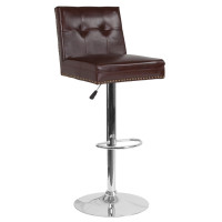 Flash Furniture DS-8411-BRN-GG Ravello Contemporary Adjustable Height Barstool with Accent Nail Trim in Brown Leather 