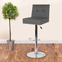 Flash Furniture DS-8411-GRY-GG Ravello Contemporary Adjustable Height Barstool with Accent Nail Trim in Gray Leather 