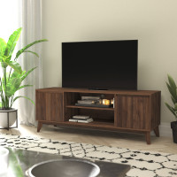 Flash Furniture EM-TV1500-WAL-GG Hatfield Mid-Century Modern TV Stand in Walnut for up to 64 inch TV's - 60 Inch Media Center with Adjustable Center Shelf and Dual Soft Close Doors
