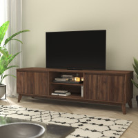 Flash Furniture EM-TV1801-WAL-GG Hatfield Mid-Century Modern TV Stand in Walnut for 65+ Inch TV's - 70 Inch Media Center with Adjustable Center Shelf and Dual Soft Close Doors