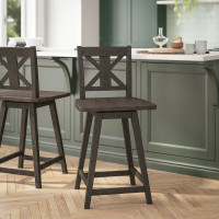 Flash Furniture ES-G1-24-GY-GG Gwendolyn Commercial Grade Solid Wood Modern Farmhouse Swivel Counter Height Barstool in Gray Wash Walnut