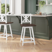 Flash Furniture ES-G1-24-WH-GG Gwendolyn Commercial Grade Solid Wood Modern Farmhouse Swivel Counter Height Barstool in Antique White Wash
