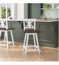 Flash Furniture ES-G1-24-WH-GG Gwendolyn Commercial Grade Solid Wood Modern Farmhouse Swivel Counter Height Barstool in Antique White Wash