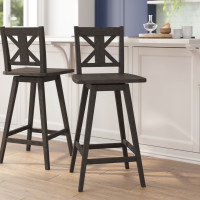 Flash Furniture ES-G1-29-GY-GG Gwendolyn Commercial Grade Solid Wood Modern Farmhouse Swivel Bar Height Barstool in Gray Wash Walnut