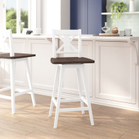 Flash Furniture ES-G1-29-WH-GG Gwendolyn Commercial Grade Solid Wood Modern Farmhouse Swivel Bar Height Barstool in Antique White Wash