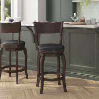 Flash Furniture ES-NT2-24-ESP-GG Nichola Commercial Grade Classic Open Back Swivel Counter Height Pub Barstool with Bowed Wooden Frame and Padded LeatherSoft Seat, Espresso/Black