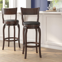 Flash Furniture ES-NT2-29-ESP-GG Nichola Commercial Grade Classic Open Back Swivel Bar Height Pub Barstool with Bowed Wooden Frame and Padded LeatherSoft Seat, Espresso/Black