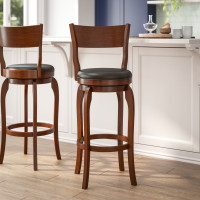 Flash Furniture ES-NT2-29-OAK-GG Nichola Commercial Grade Classic Open Back Swivel Bar Height Pub Barstool with Bowed Wooden Frame and Padded LeatherSoft Seat, Antique Oak/Black