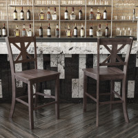 Flash Furniture ES-STBN1-24-GY-2-GG Gwendolyn Set of 2 Commercial Grade Solid Wood Modern Farmhouse Counter Height Barstool in Gray Wash Walnut