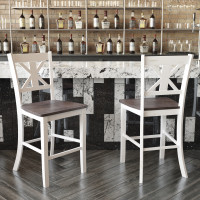 Flash Furniture ES-STBN1-24-WH-2-GG Gwendolyn Set of 2 Commercial Grade Solid Wood Modern Farmhouse Counter Height Barstool in Antique White Wash