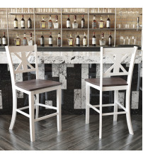 Flash Furniture ES-STBN1-24-WH-2-GG Gwendolyn Set of 2 Commercial Grade Solid Wood Modern Farmhouse Counter Height Barstool in Antique White Wash