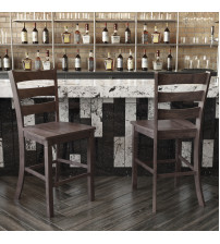Flash Furniture ES-STBN5-24-GY-2-GG Liesel Set of 2 Commercial Grade Wooden Classic Ladderback Counter Height Barstool with Solid Wood Seat, Gray Wash Walnut