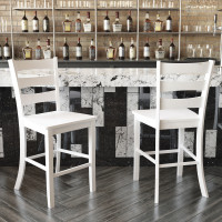 Flash Furniture ES-STBN5-24-WH-2-GG Liesel Set of 2 Commercial Grade Wooden Classic Ladderback Counter Height Barstool with Solid Wood Seat, Antique White Wash