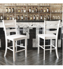 Flash Furniture ES-STBN5-24-WH-2-GG Liesel Set of 2 Commercial Grade Wooden Classic Ladderback Counter Height Barstool with Solid Wood Seat, Antique White Wash