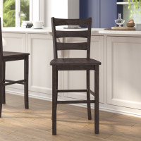 Flash Furniture ES-STBN5-29-GY-2-GG Liesel Set of 2 Commercial Grade Wooden Classic Ladderback Bar Height Barstool with Solid Wood Seat, Gray Wash Walnut