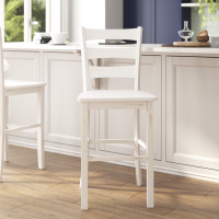 Flash Furniture ES-STBN5-29-WH-2-GG Liesel Set of 2 Commercial Grade Wooden Classic Ladderback Bar Height Barstool with Solid Wood Seat, Antique White Wash