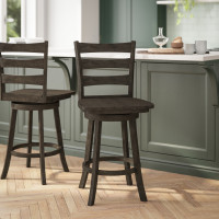 Flash Furniture ES-UN-31WS-24-GY-GG Liesel Commercial Grade Wooden Classic Ladderback Swivel Counter Height Barstool with Solid Wood Seat, Gray Wash Walnut